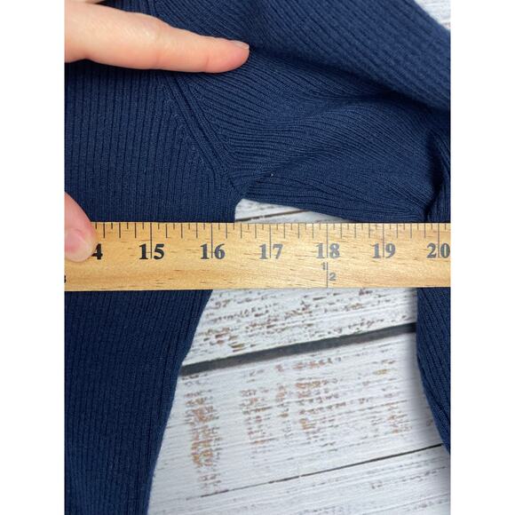 Tory Burch Sport Navy Blue Ribbed Knit Merino Wool Sweater Medium Professional - Picture 6 of 8